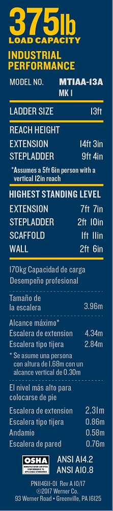 Werner MT-IAA-13A Multi-Purpose Telescoping Aluminum Ladder Label Werner MT-IAA-13A Multi-Purpose Telescoping Aluminum Ladder Label