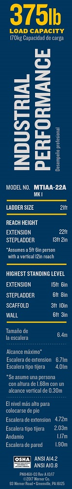 Werner MT-IAA-22A Multi-Purpose Telescoping Aluminum Ladder Label Werner MT-IAA-22A Multi-Purpose Telescoping Aluminum Ladder Label